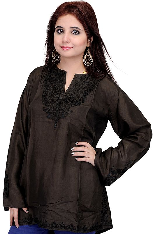 Kurti from Kashmir with Hand Embroidery on Neck