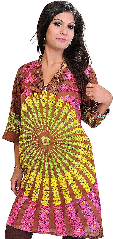 Long Kurti from Pilkhuwa with Printed Chakras