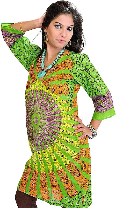 Long Kurti from Pilkhuwa with Printed Chakras