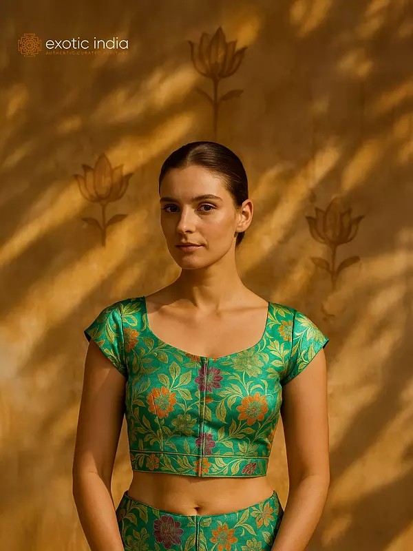 Brocaded Shimmer Choli from Banaras with Woven Flowers