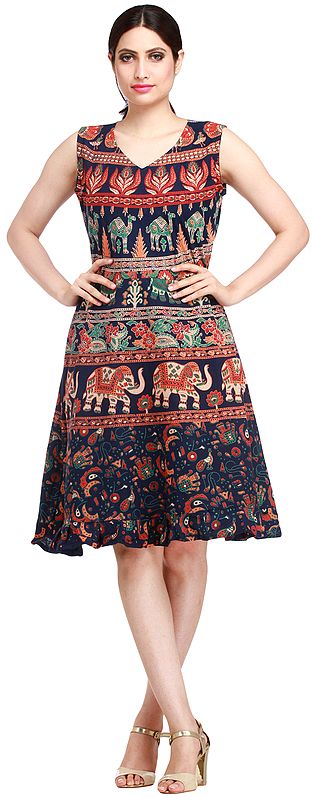 Summer Dress from Pilkhuwa with Printed Elephants and Camels