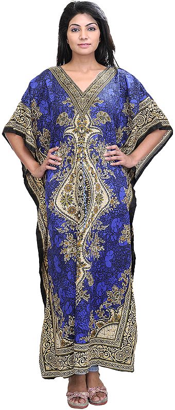 Long Printed Kaftan with Dori at Waist