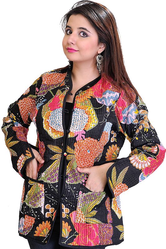 Multi-Color Reversible Jacket from Pilkhuwa with Printed Flowers and Straight Stitch