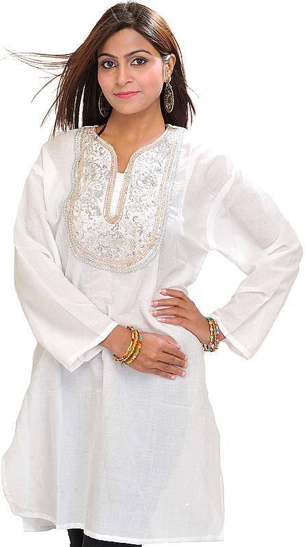 Casual Kurti with Sequins Embroidery on Neck