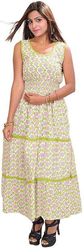 Bright-White Barbie Maxi-Dress with Floral Print