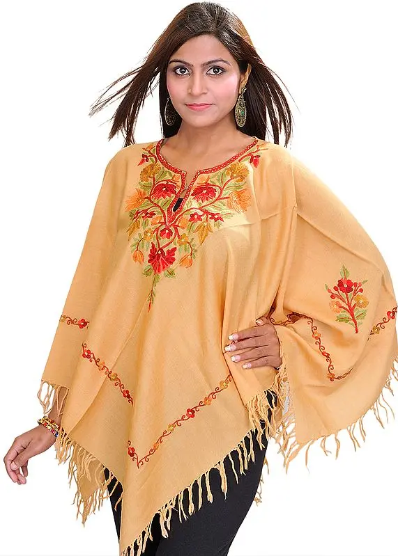 Poncho from Kashmir with Aari Hand-Embroidery on Neck