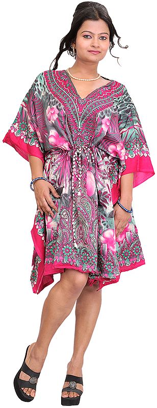 Floral Printed Short Kaftan with Dori at Waist