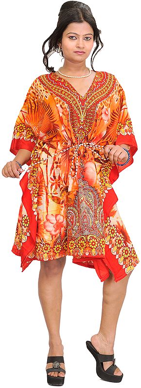 Floral Printed Short Kaftan with Dori at Waist