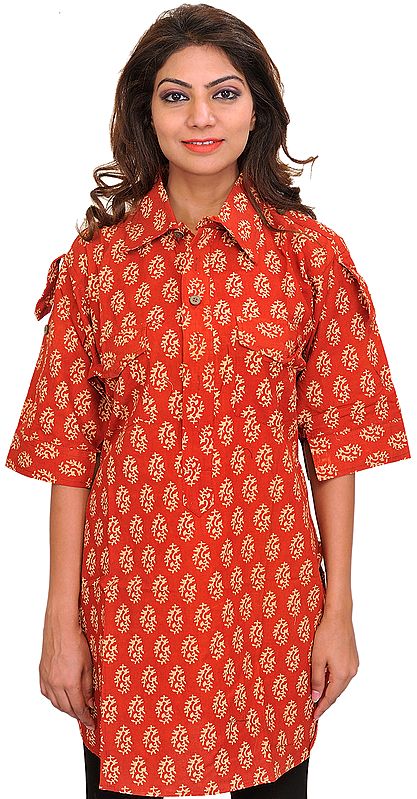 Block-Printed Kurti from Pilkhuwa with Front Pockets