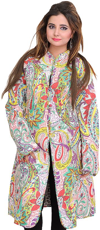 Multicolor Reversible Long Jacket from Pilkhuwa with Printed Paisleys and Straight Stitch