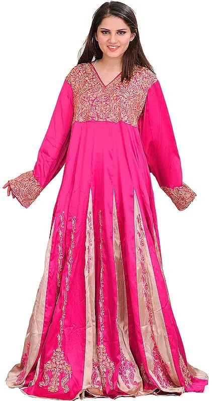 Magenta Gown from Kashmir with Aari-Embroidered Paisleys