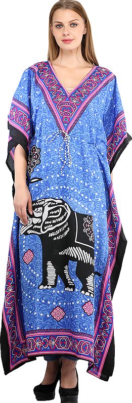 Kaftan with Printed Elephant and Dori at Waist