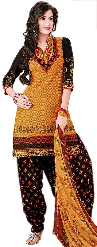 Sunflower Printed Cotton Suit with Black Patiala Salwar
