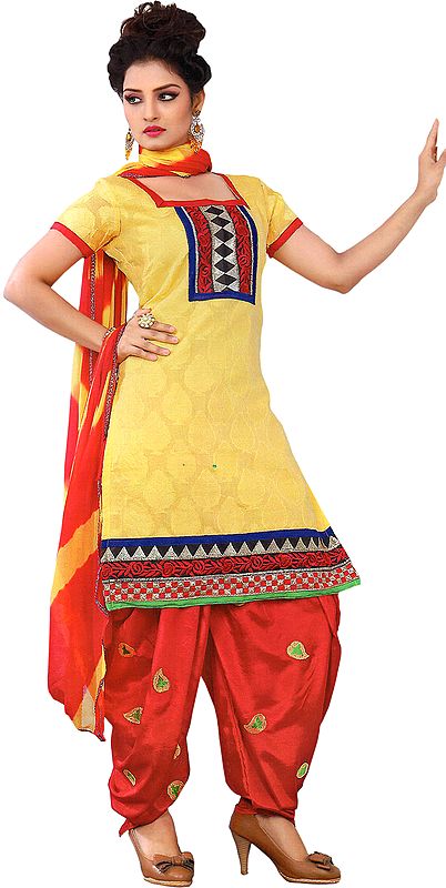 Super-Lemon Butterfly Salwar Kameez with Patch on Neck and Border
