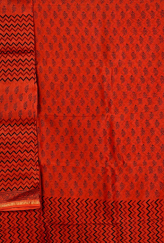 Tandoori-Spice Chanderi Salwar Kameez Fabric with Printed Paisleys and Golden Border