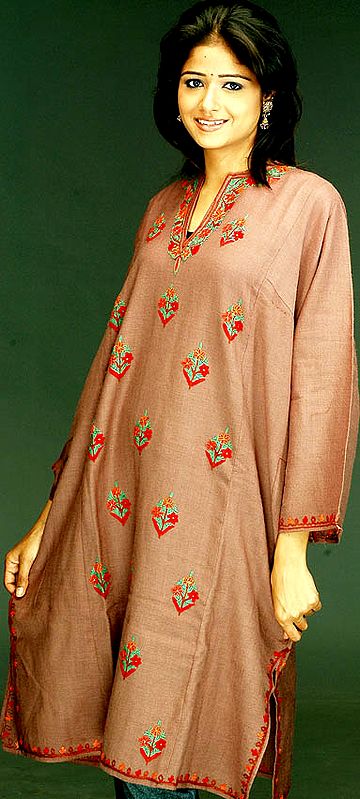 Taupe Kashmiri Phiran with Aari Embroidery