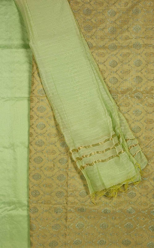 Tea-Green Banarasi Suit with All-Over Weave