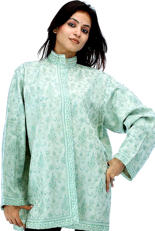 Tea-Green Tusha Jacket with Al-Over Hand Needle Embroidery