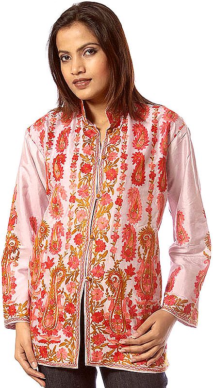 Tea-Rose Jacket with Crewel Embroidered Paisleys