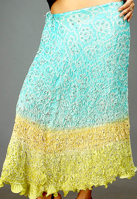 Tri-Color Bandhani Skirt with Mokaish Work