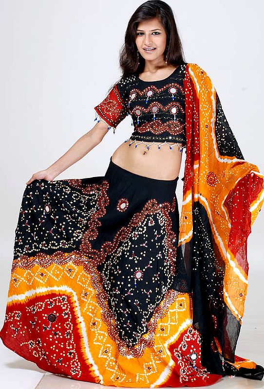 Tri-Color Batik Shaded Lehenga Choli from Jaipur