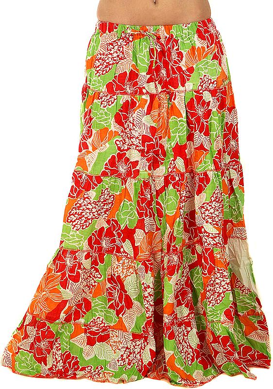 Tri-Color Floral Printed Skirt