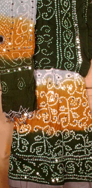 Tri-Color Shaded Bandhini Lehanga Choli