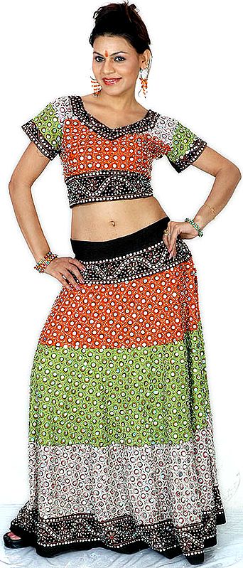 Tri-Color Two-Piece Lehenga Choli from Kutch with Sequins and Beads