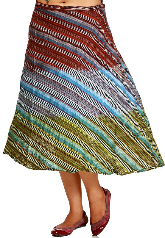 Tri-Color Wrap-Around Skirt with Woven Stripes