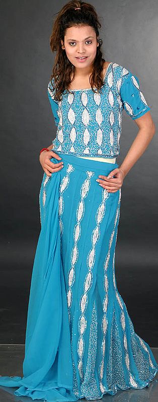 Turquoise Bridal Lehenga Choli with Beadwork and Sequins