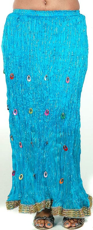 Turquoise Crushed Skirt with Bells and Gota Border