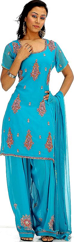Turquoise Salwar Suit with Sequins and Beads