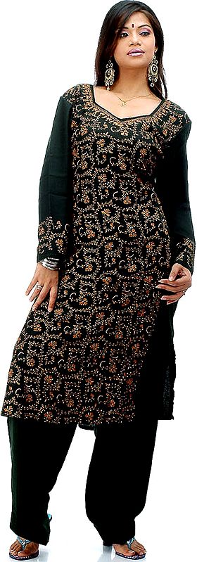Two Piece Black Kashmiri Suit with Jafreen Embroidery by Hand