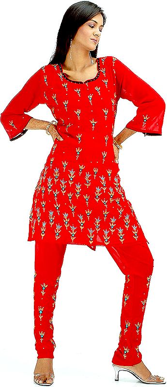 Two-Piece Choodidaar Suit with All-Over Bootis