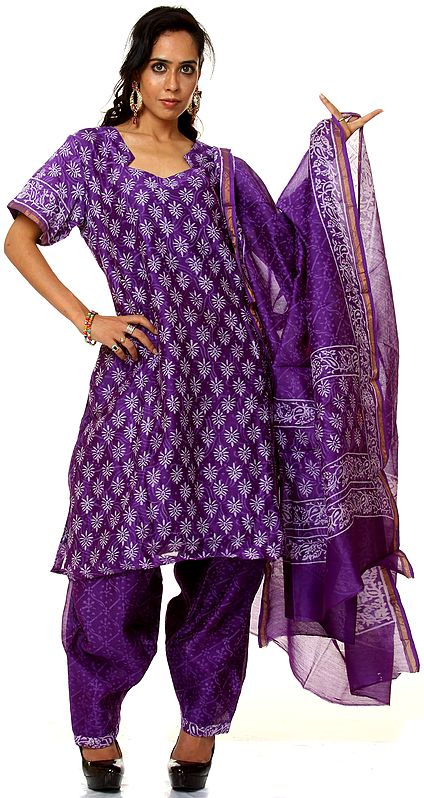 Ultra-Violet Block-Printed Chanderi Salwar Kameez Suit