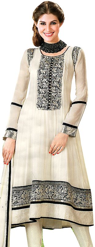 Vanilla-Ice Choodidaar Kameez Suit with Embroidered Patch Border
