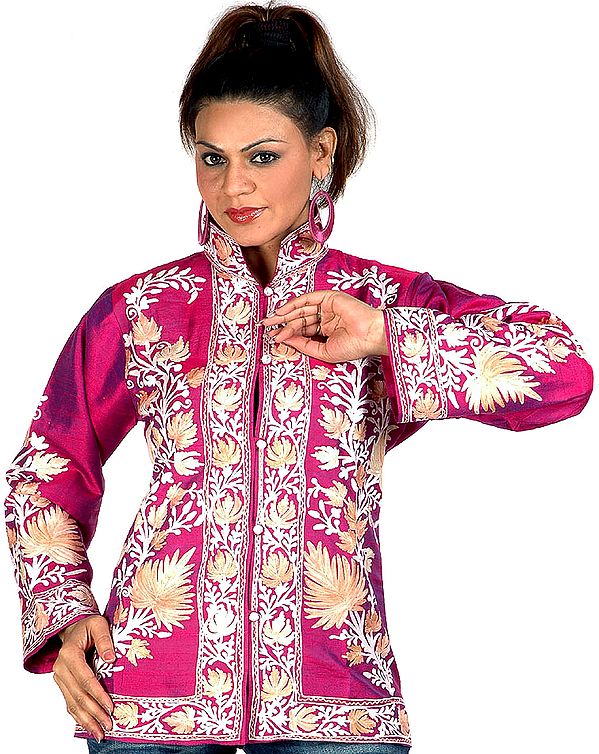 Violet Jacket with Crewel Embroidery All-Over