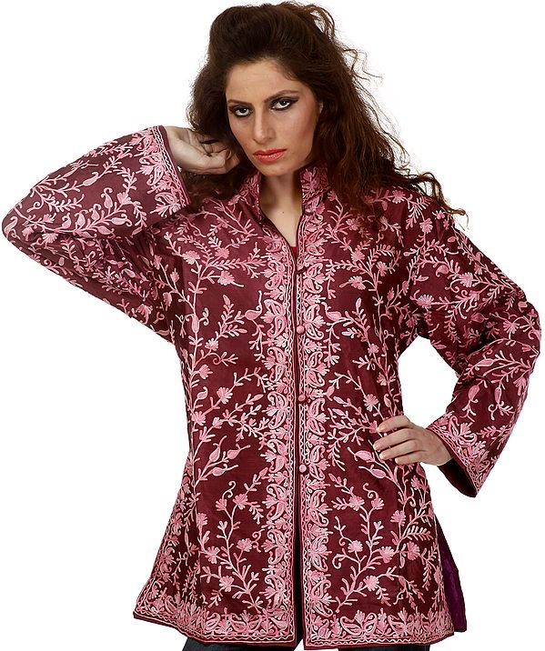Violet-Quartz Kashmiri Jacket with Aari Embroidered Jaal