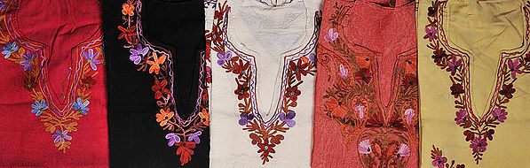 Lot of Five Kashmiri Tops with Floral Aari Embroidery