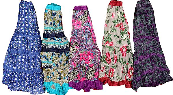 Lot of Five Printed Ghagra Skirts