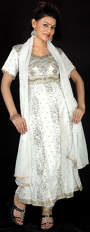 White Anarkali Suit with All-Over Sequins