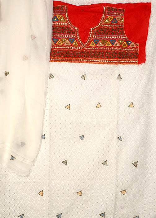 White Designer Salwar Kameez with Embroidery and Beads All-Over