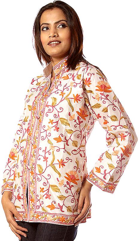 White Jacket with Jaal Embroidery All-Over