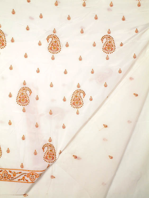 White Kashmiri Suit with All-Over Paisley Embroidery