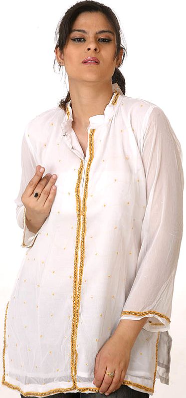 White Kurti Top with Golden Sequins