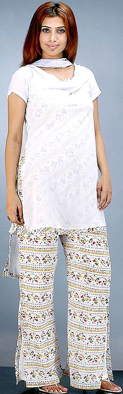White Printed Suit with Parallel Salwar