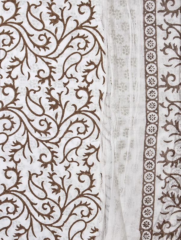 White Salwar Kameez Fabric with Printed Paisleys