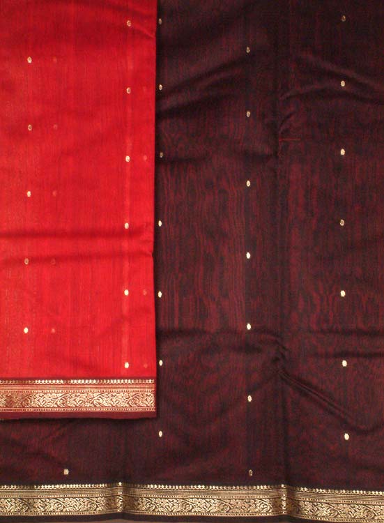 Wine and Red Chanderi Suit with Golden Bootis