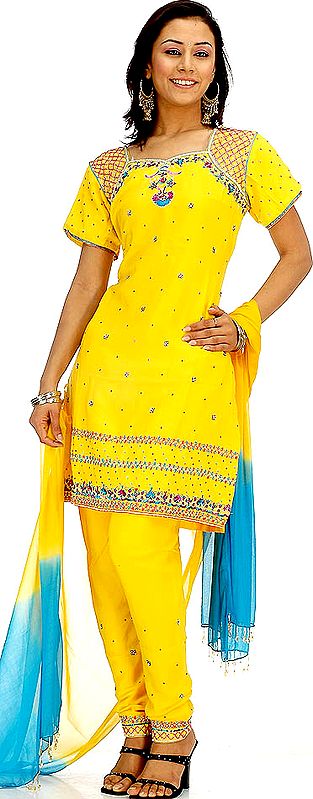 Yellow Choodidaar Suit with Beads and Embroidery