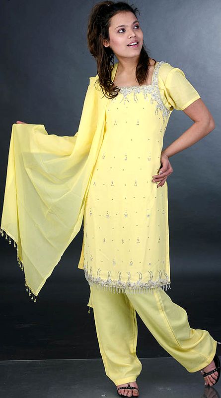 Yellow Salwar Suit with Beadwork and Sequins